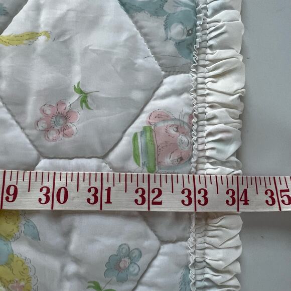 Vintage Pastel Quilted Baby Blanket comforter Elephant Bunny Kitty Horse - Picture 9 of 10